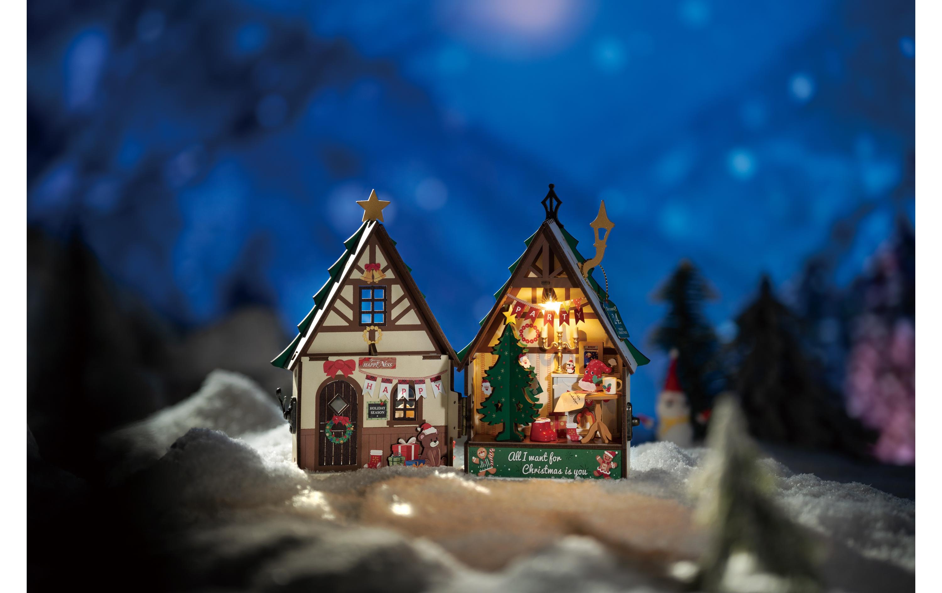 Bausatz Funkelndes Weihnachtshaus3D-Puzzle aus lasergeschnittenen Holzteilen