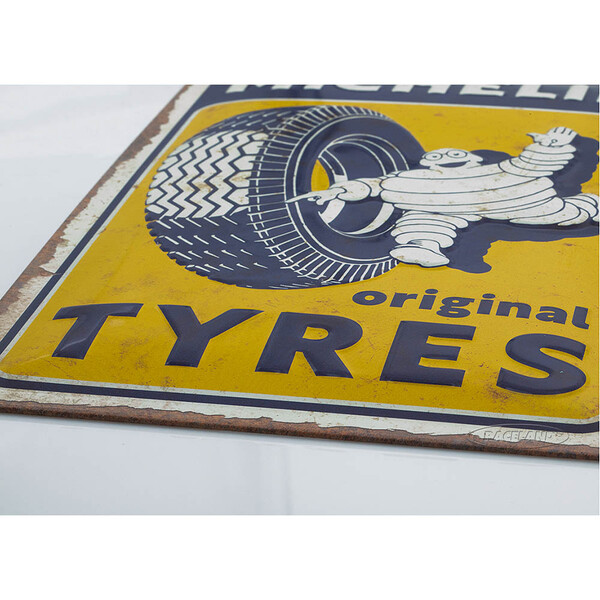 nostalgic art - Plaque Vintage Michelin - Original Tyres Jaune / Bleu / Blanc