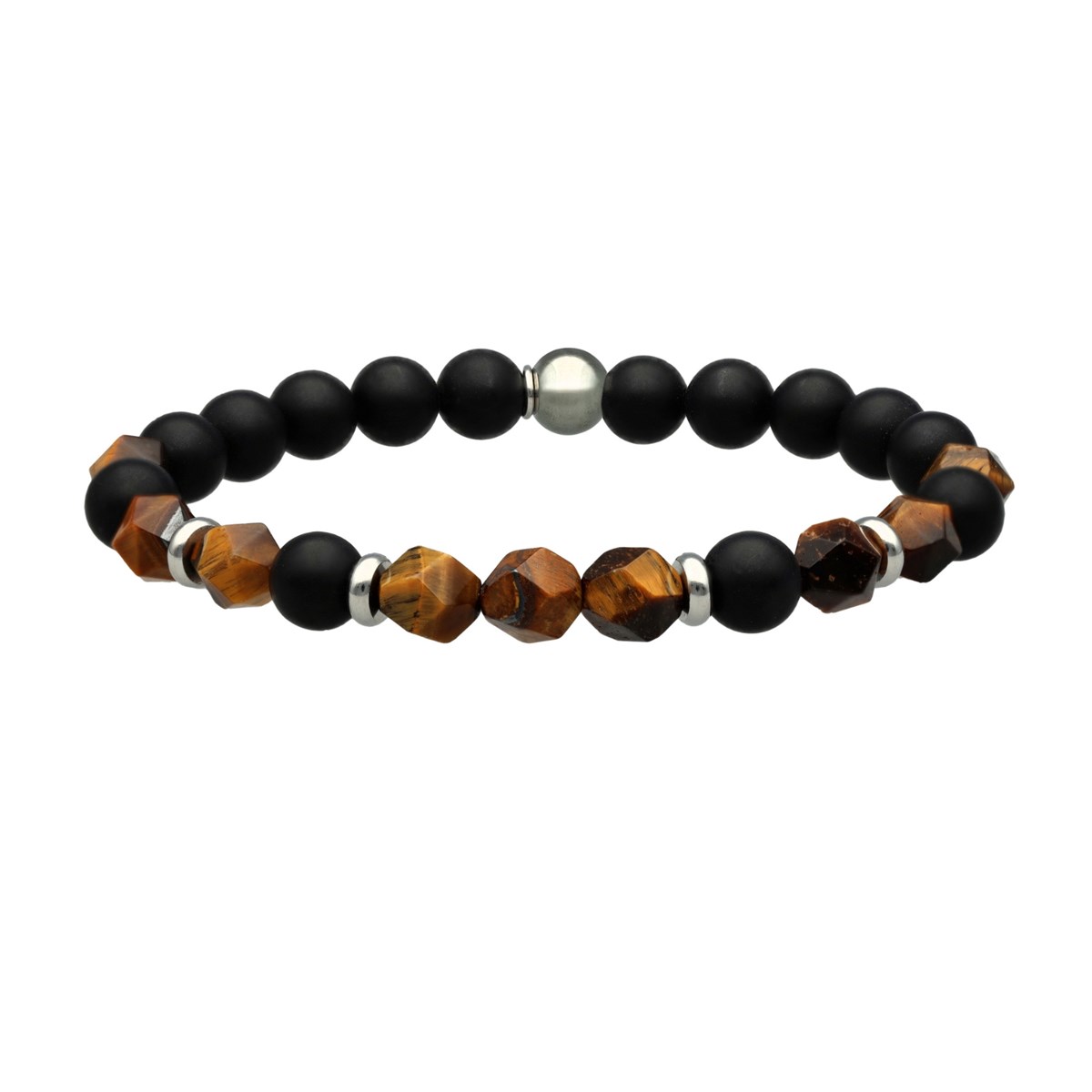 Bracelet Perles Rondes Pierres Naturelles Agate Noir Et Oeil De Tigre-Medium-18cm