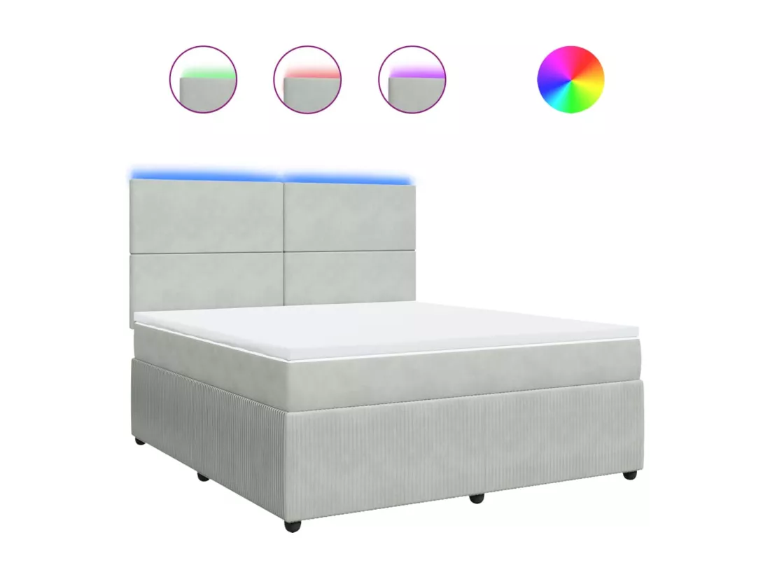 Sommier à lattes de lit et matelas Gris clair 180x200cm Velours
