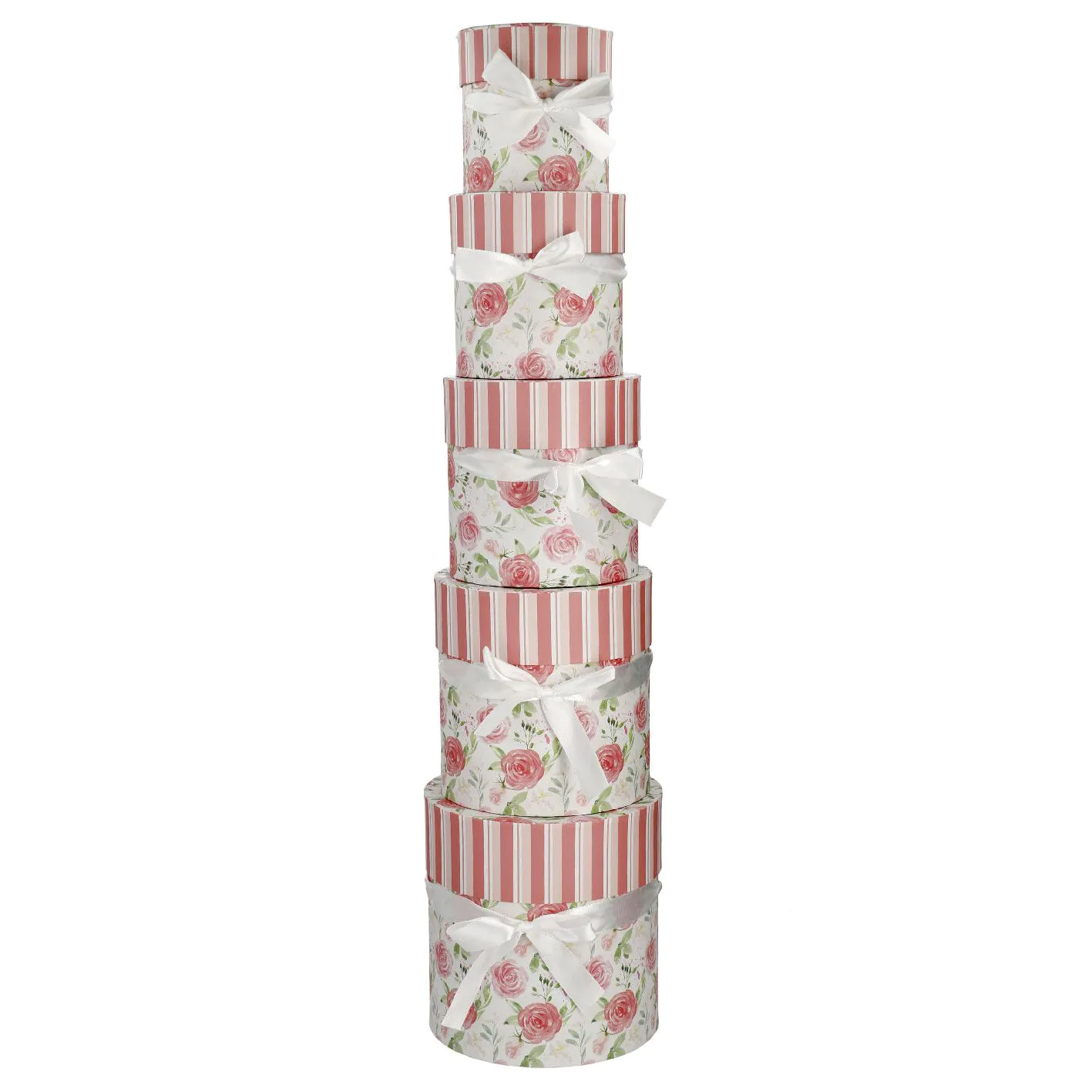5er Set Geschenkkarton Floral/rund, rosa