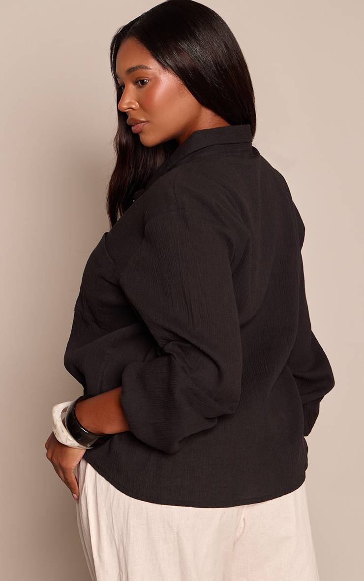 Noir Chemise Oversize Texturée Avec Détail De Poche Plus