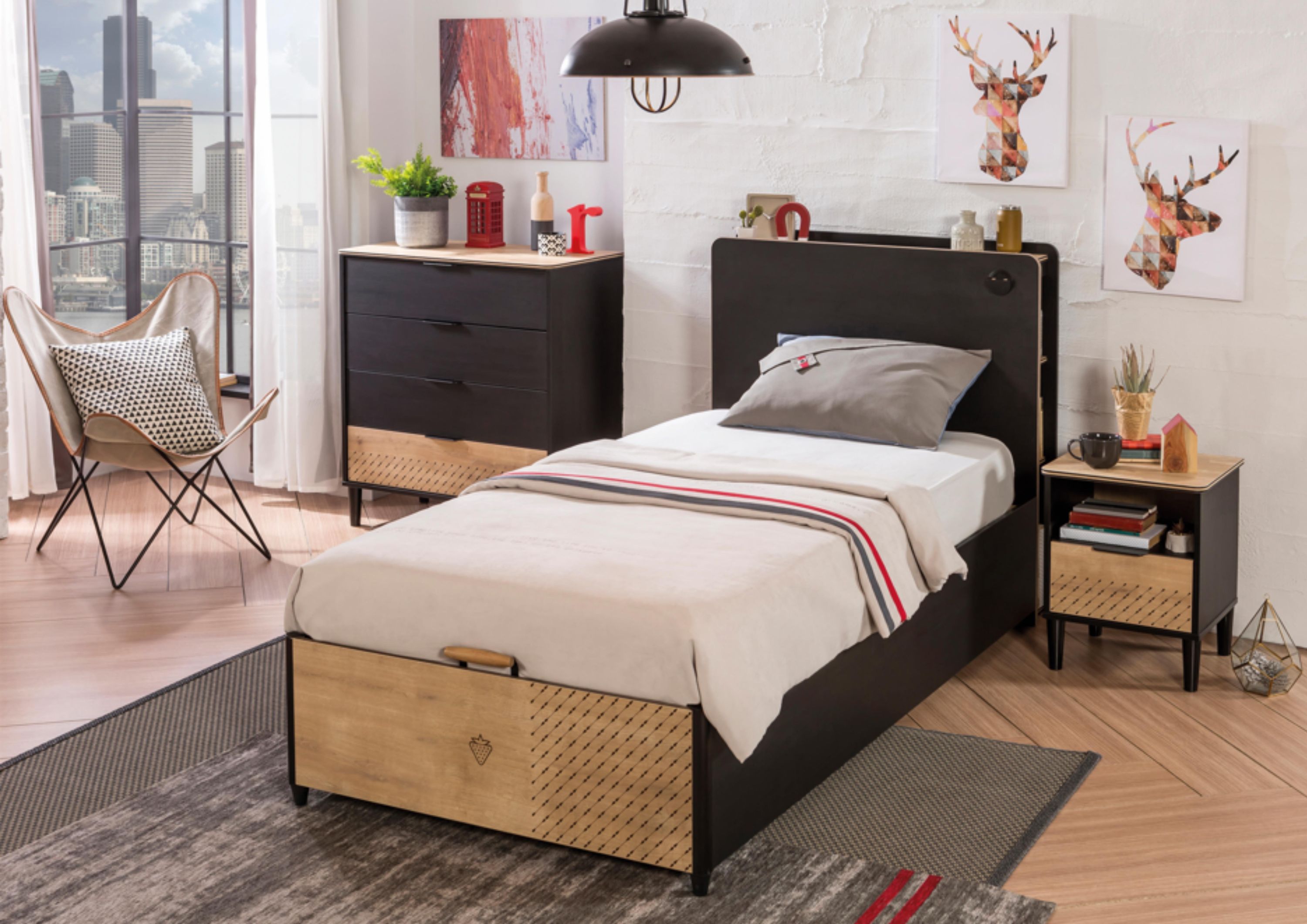 Kommode Work mit Aufdruck Schublade Schrankfach Jugendzimmer