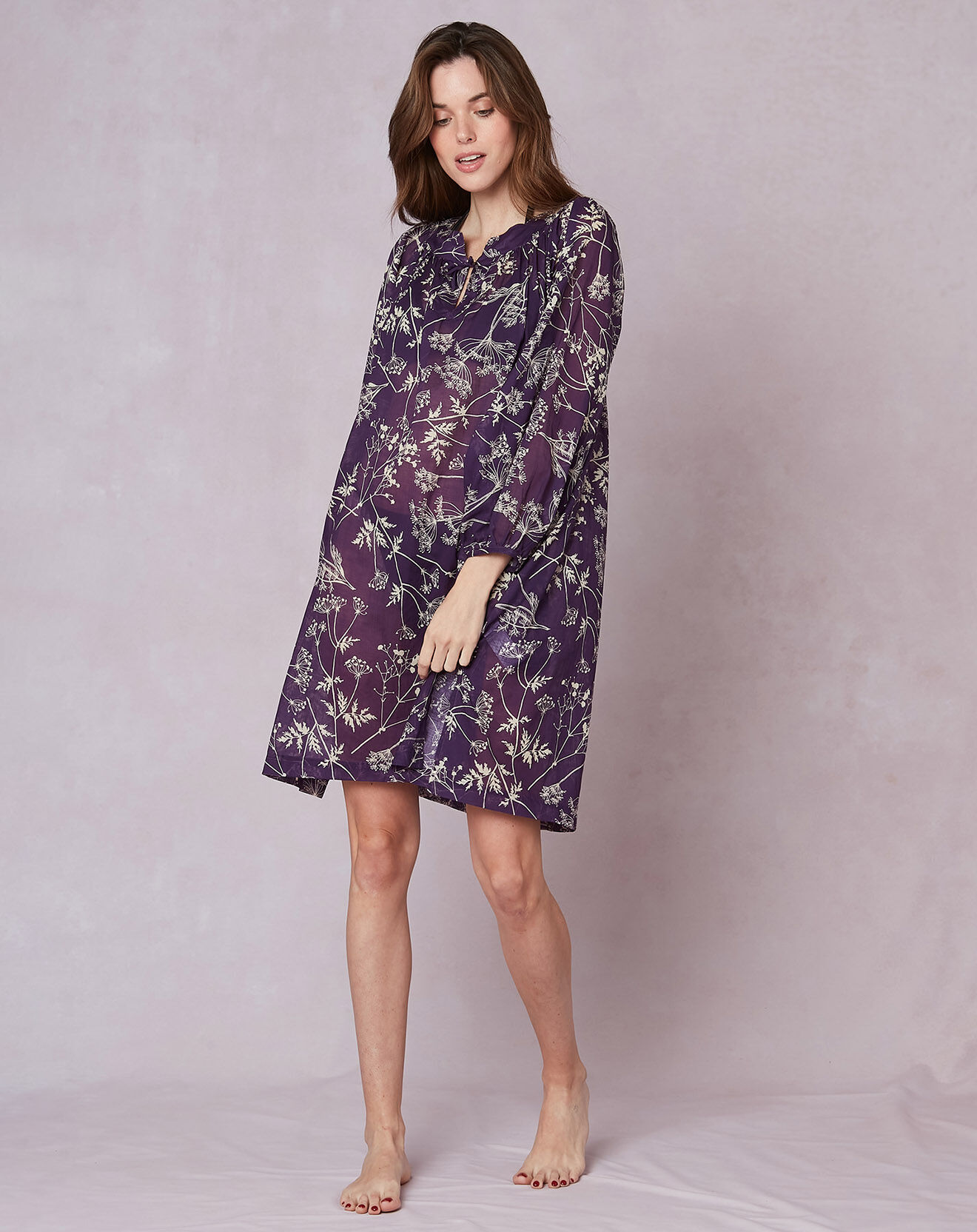 Le Chat Kaftan 100% Voile de Coton Casamance violet/blanc