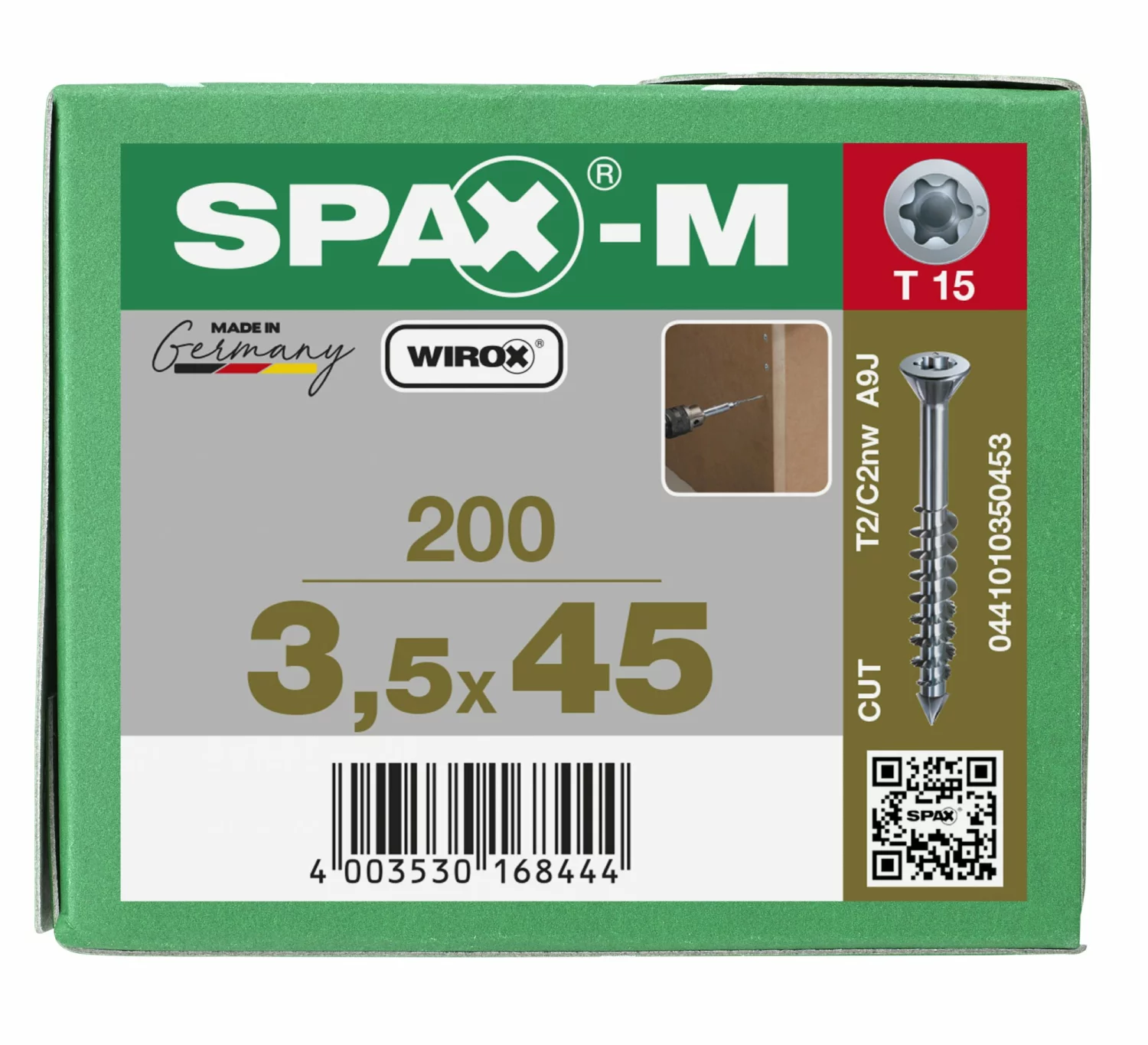 SPAX-M 441010350453 Schroef, Verzonken kop, 3.5 x 45, Deeldraad, T-STAR plus TX15 - WIROX - 200 stuks