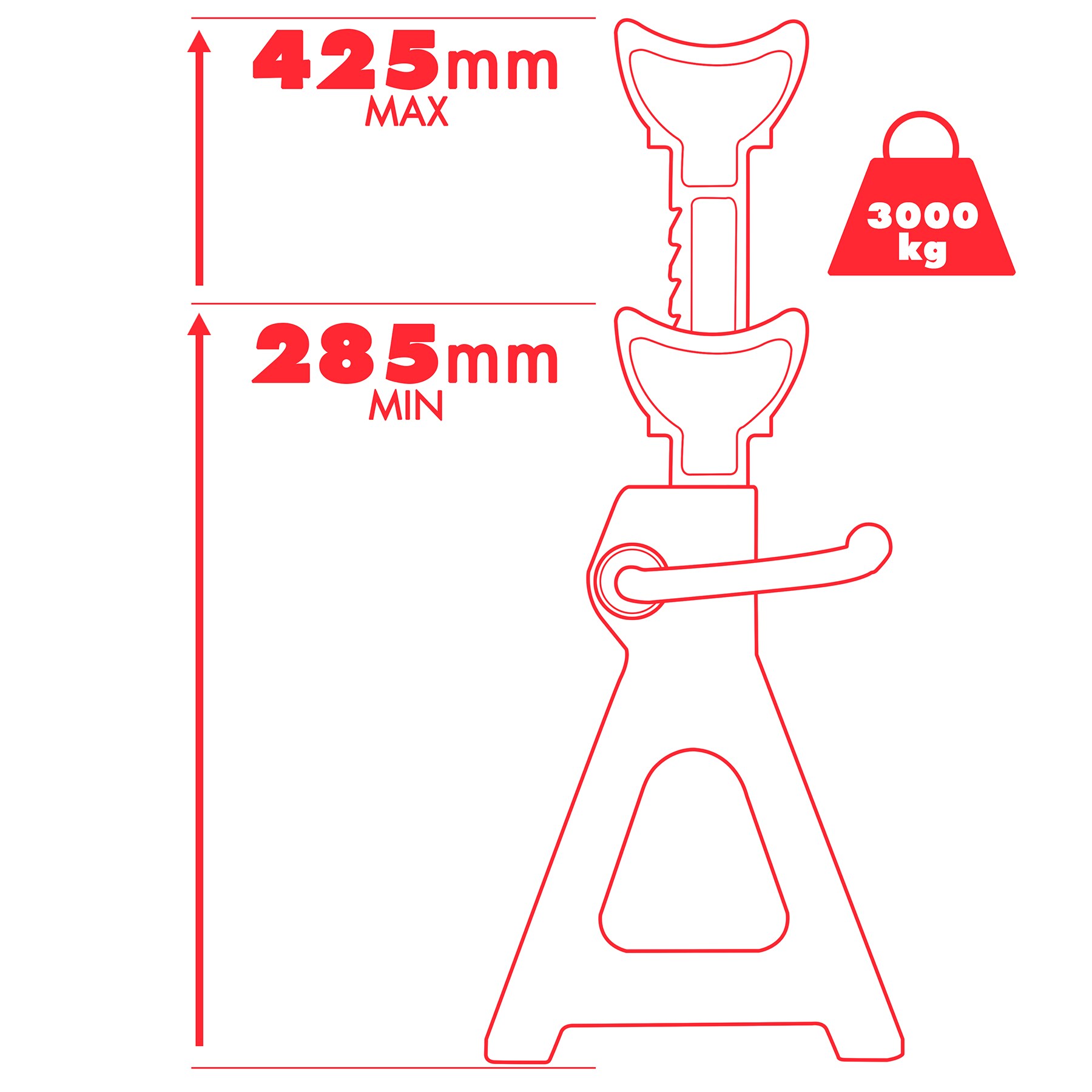 tectake® 2er-Set Unterstellbock, aus Stahl, 9-fach höhenverstellbar 285 - 425 mm, Ratschenmechanismus mit verriegelbarem Einhandhebel