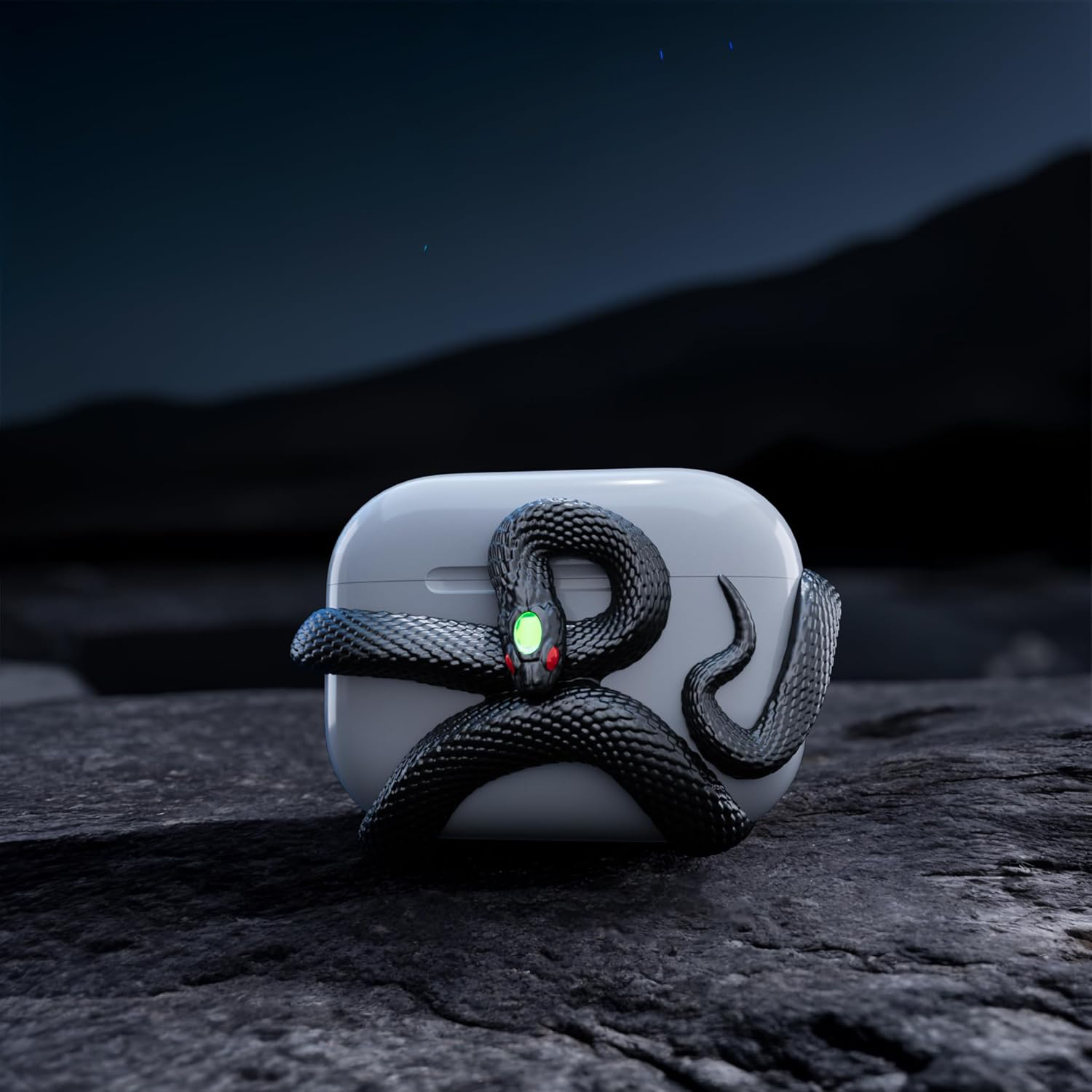 AirPods 4 Alu 3D Hardcase Hülle mit Rahmenlosem Schlangen Bumper - Schwarz