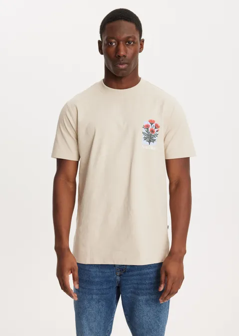 T-shirt met print red flower zand (ZND.L)