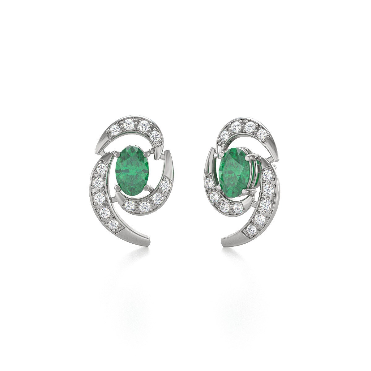 Boucles d'oreilles ADEN Or 585 Blanc et Emeraude 2.6grs