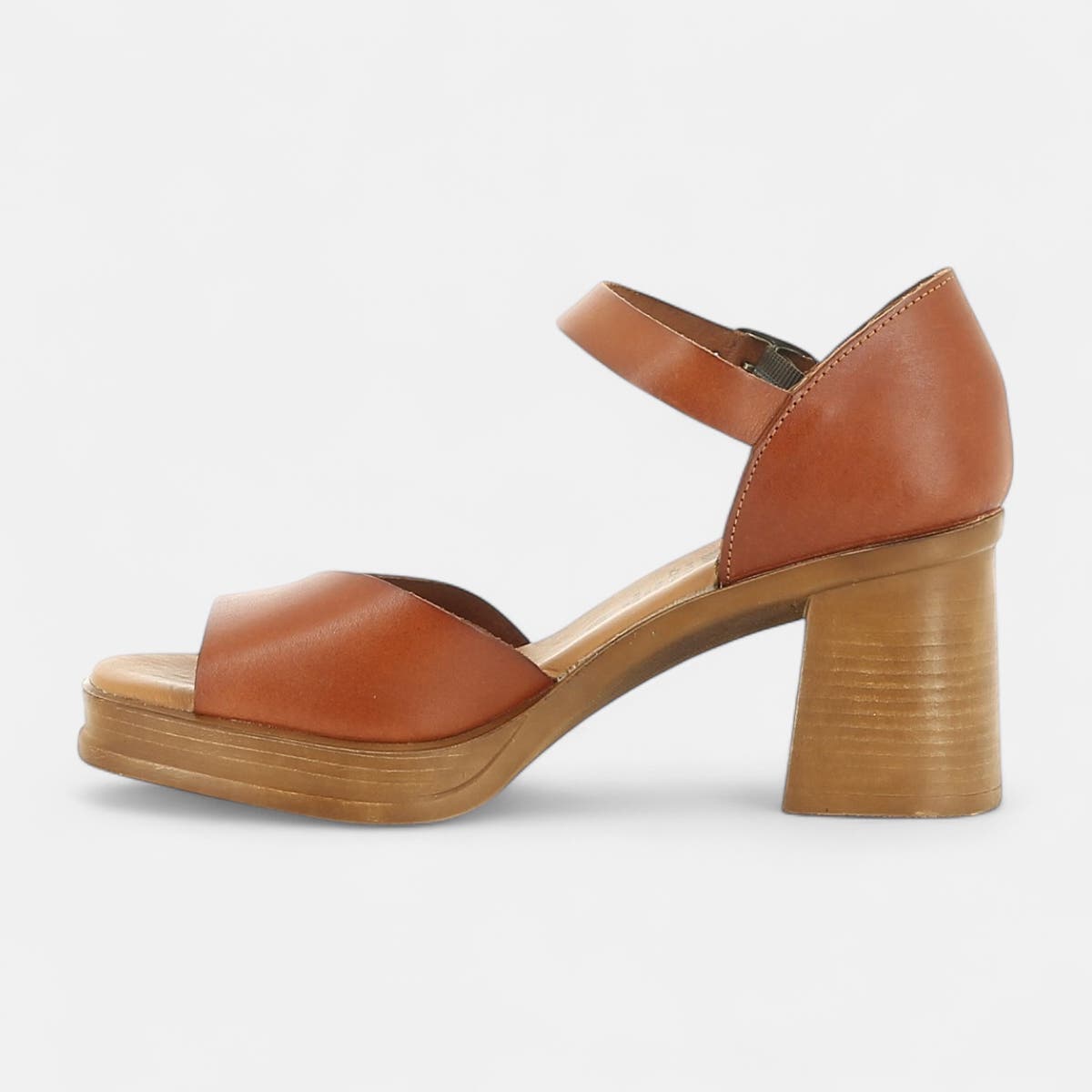 Nu-pieds à talon Femme en cuir cognac