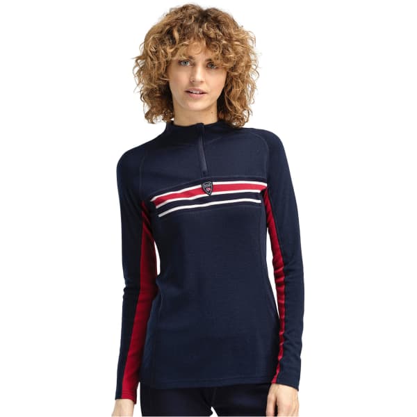 Pull DALE OF NORWAY AKSLA BASE LAYER HALF ZIP SWEATER W NAVY / RED ROSE OFF WHITE
