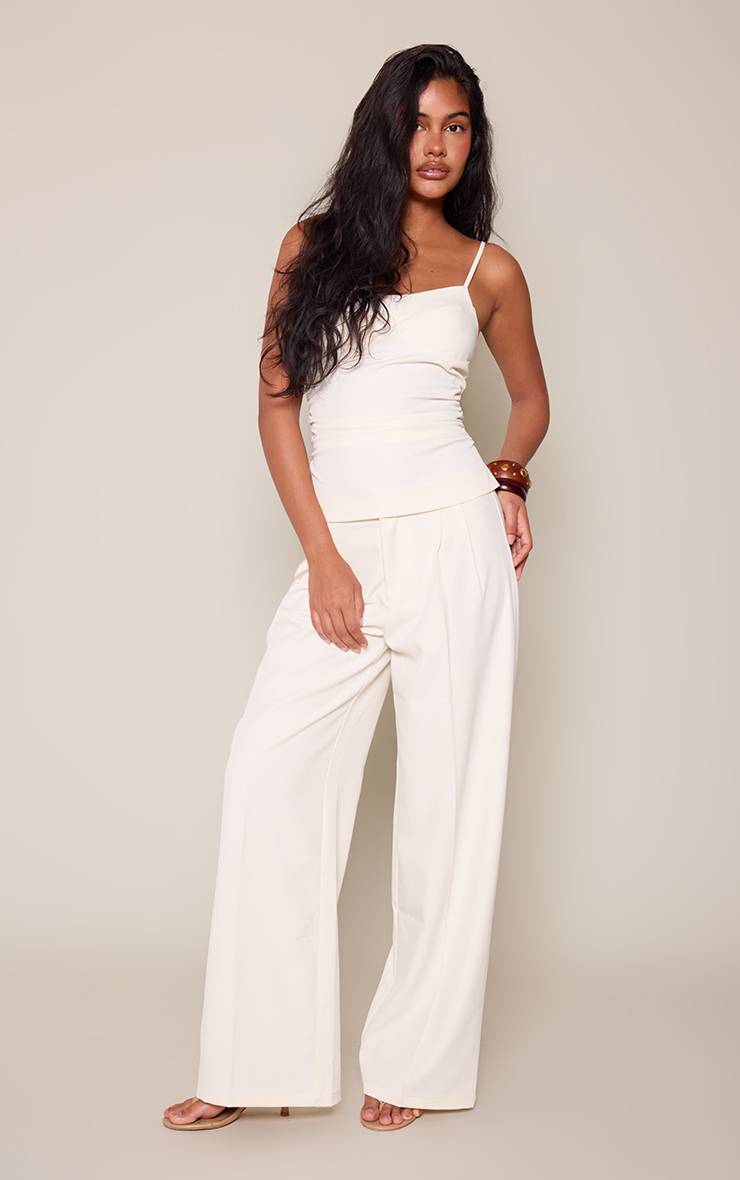 Crème Pantalon Tailleur À Double Pli Coordonné