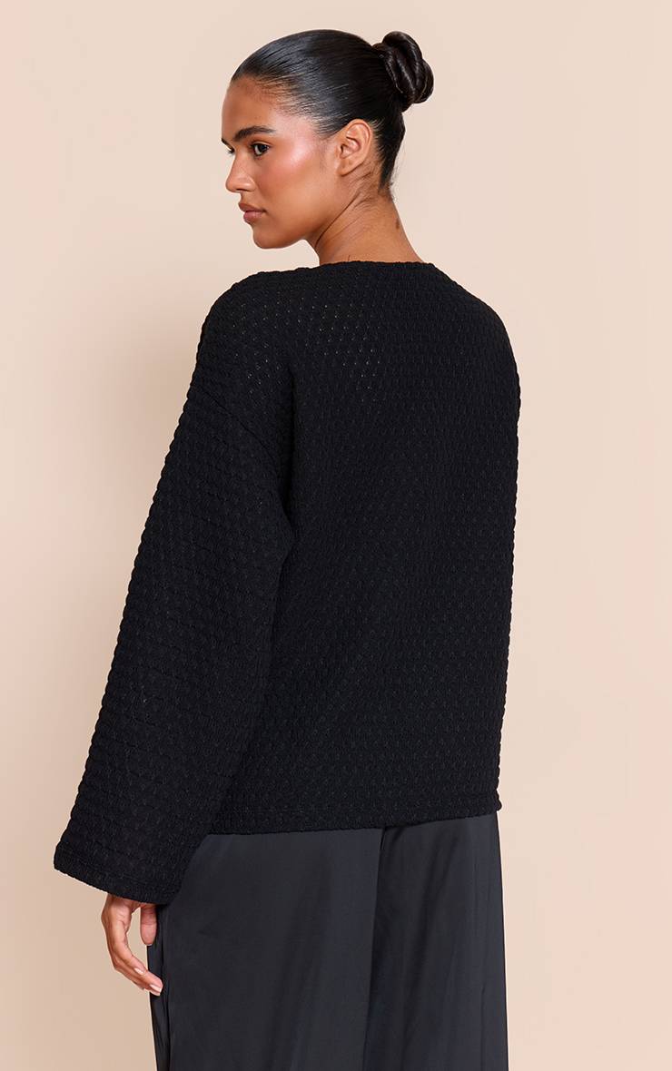 Noir Haut Oversize À Manches Longues Avec Détail De Finition Texturé