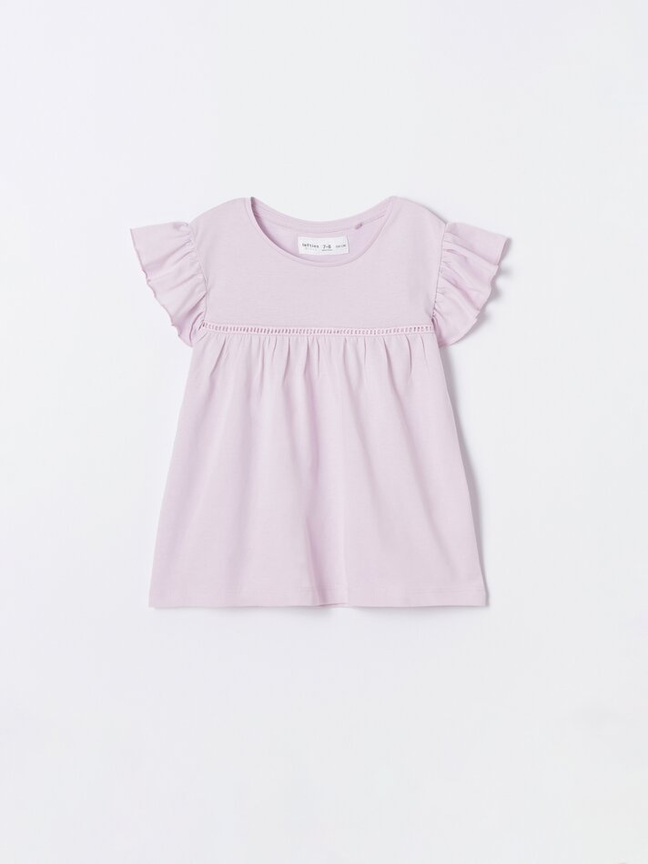 Conjunto de pijama com bordado suíço - Rosa claro