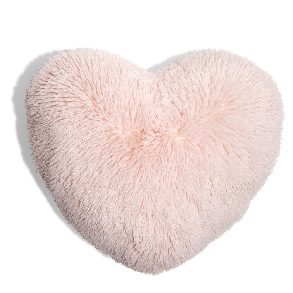 Coussin forme coeur fausse fourrure beige ou rose 42x42cm