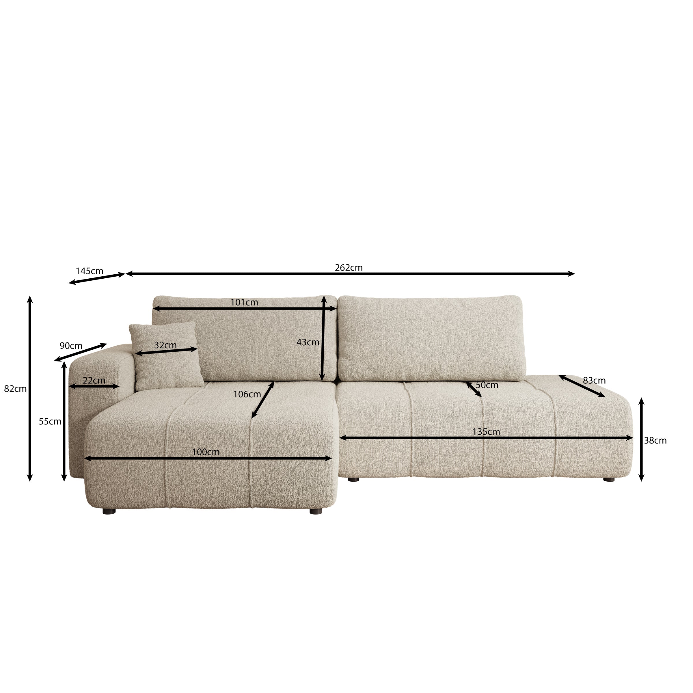 Feather L - Hoekbank - Stof zwart - Links