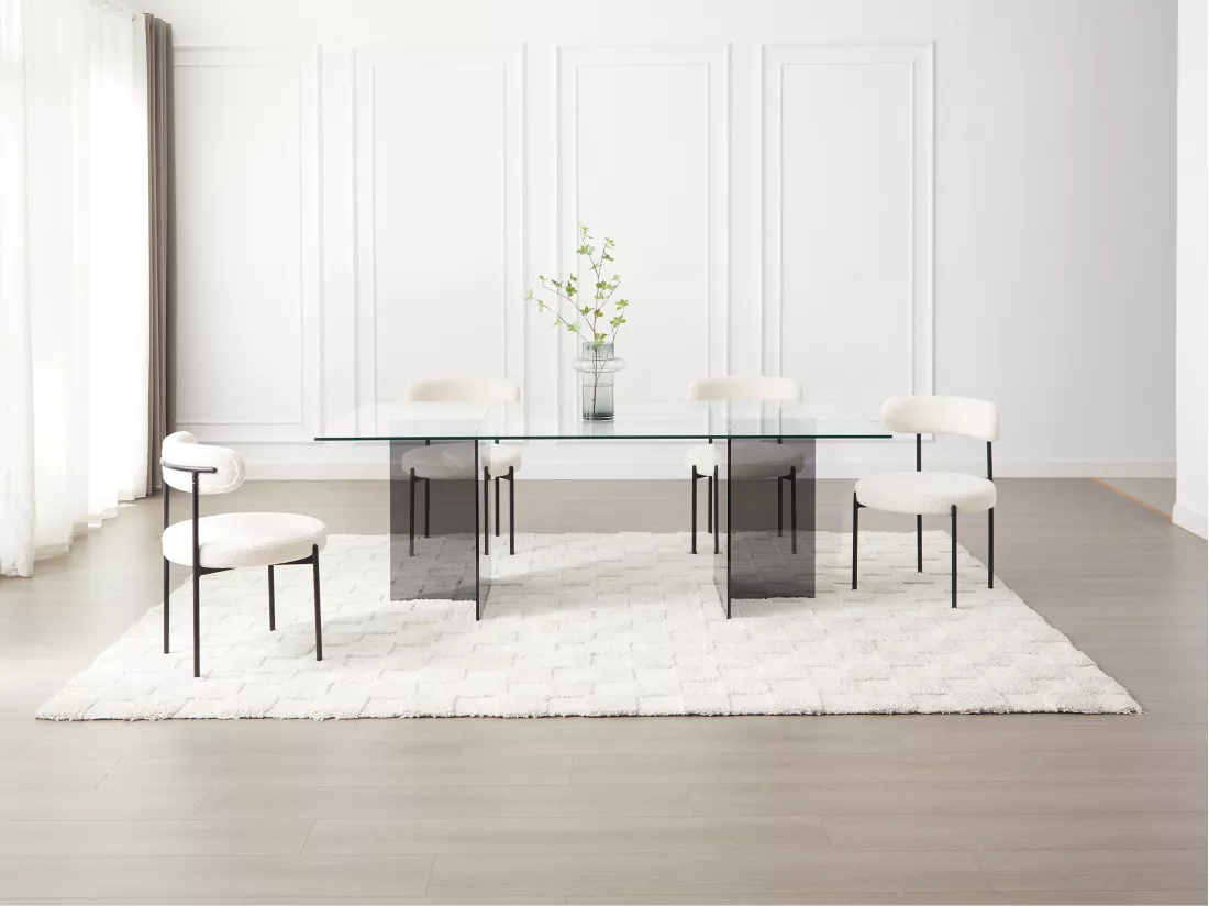 Table à manger 8 personnes en verre trempé - Transparent et anthracite - BYLENA