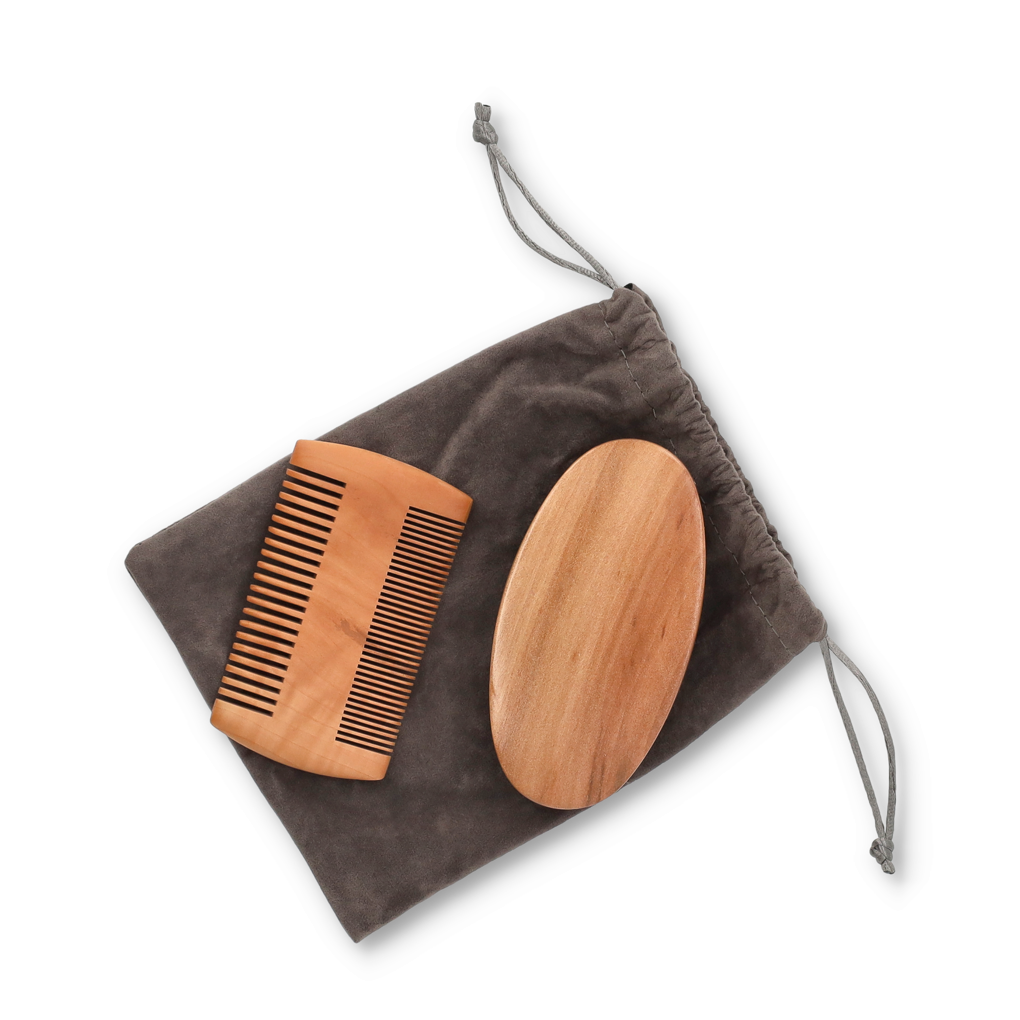 (3-tlg Set) Bart Styling Barber Holz Pflege Kamm und Wildschweinborsten Bürste - Braun