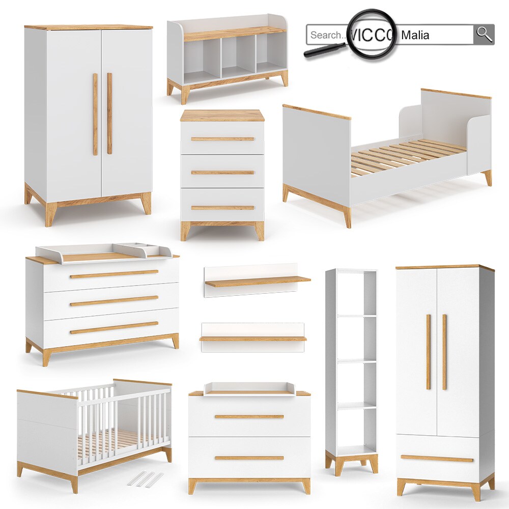 VitaliSpa Kinderregal Hochregal Würfelregal Malia Weiß Eiche modern 35x160 cm Kinderzimmer Regal Kindermöbel Ablage Fach Spielzeugaufbewahrung Spielzeugablage Kinderkleidung