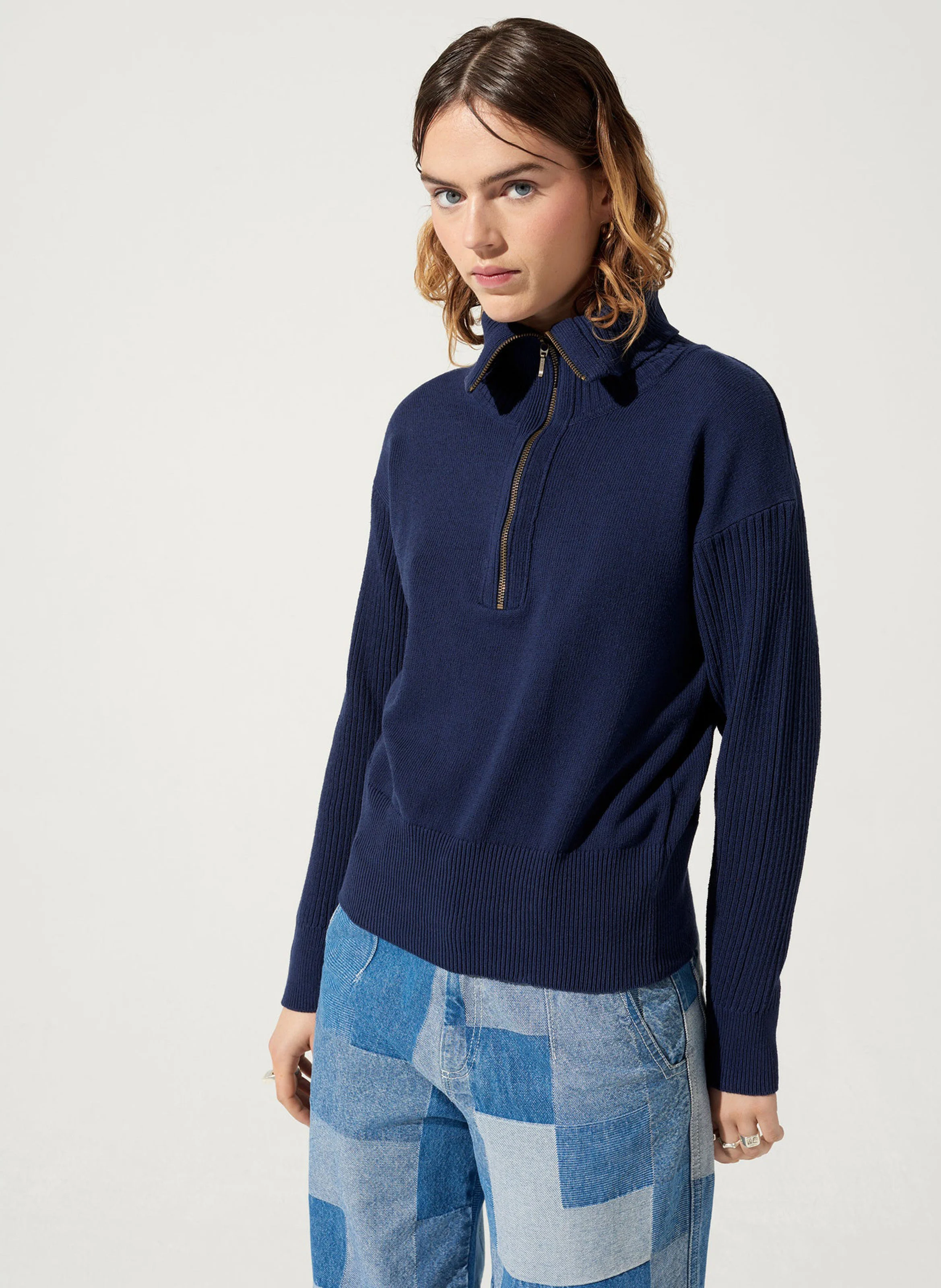 GORDAN - Pull col camionneur zippé | Bleu