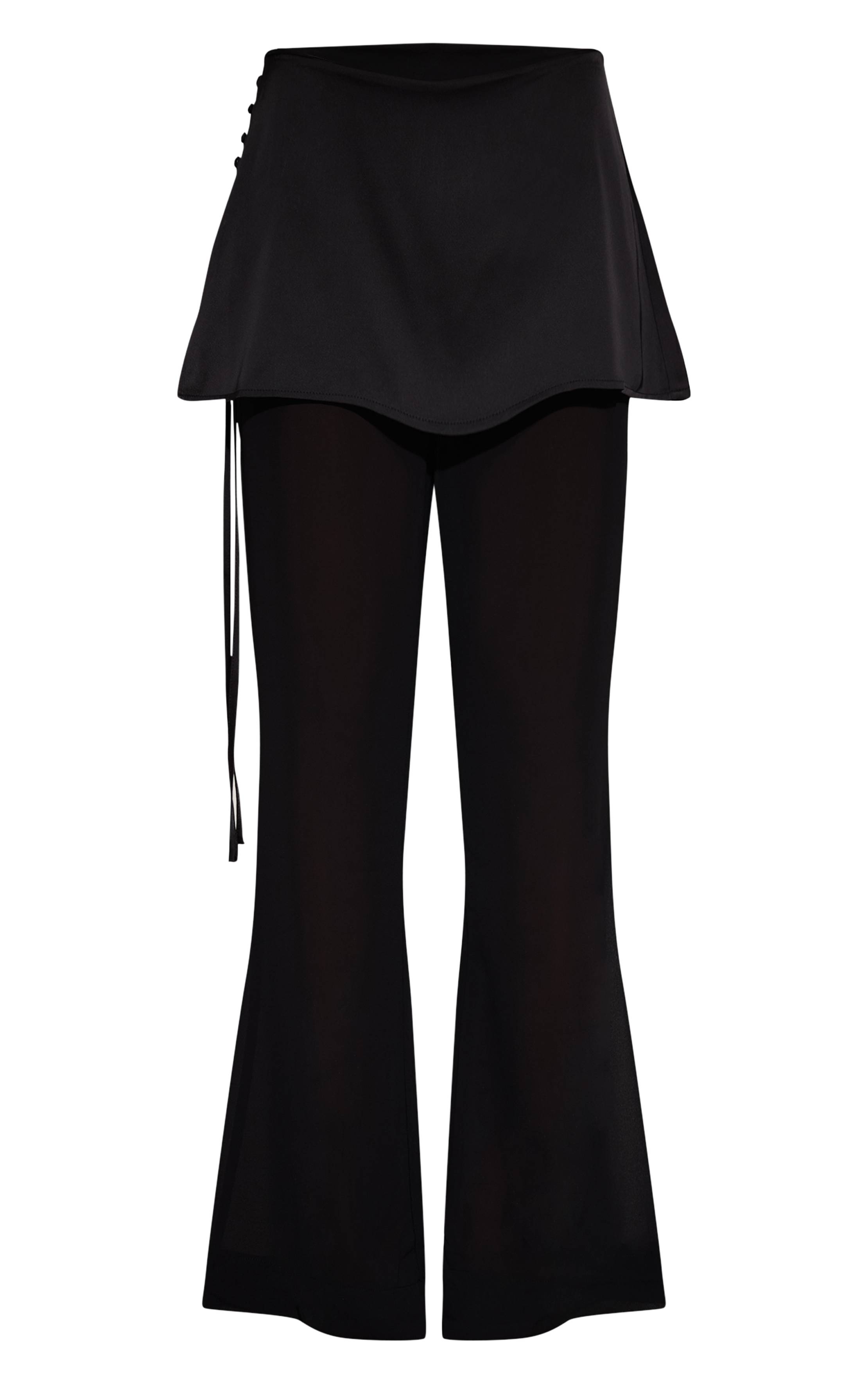 Noir Pantalon Large En Satin Avec Superposition En Mousseline