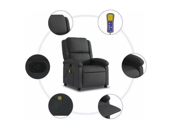 Fauteuil massant inclinable noir cuir véritable