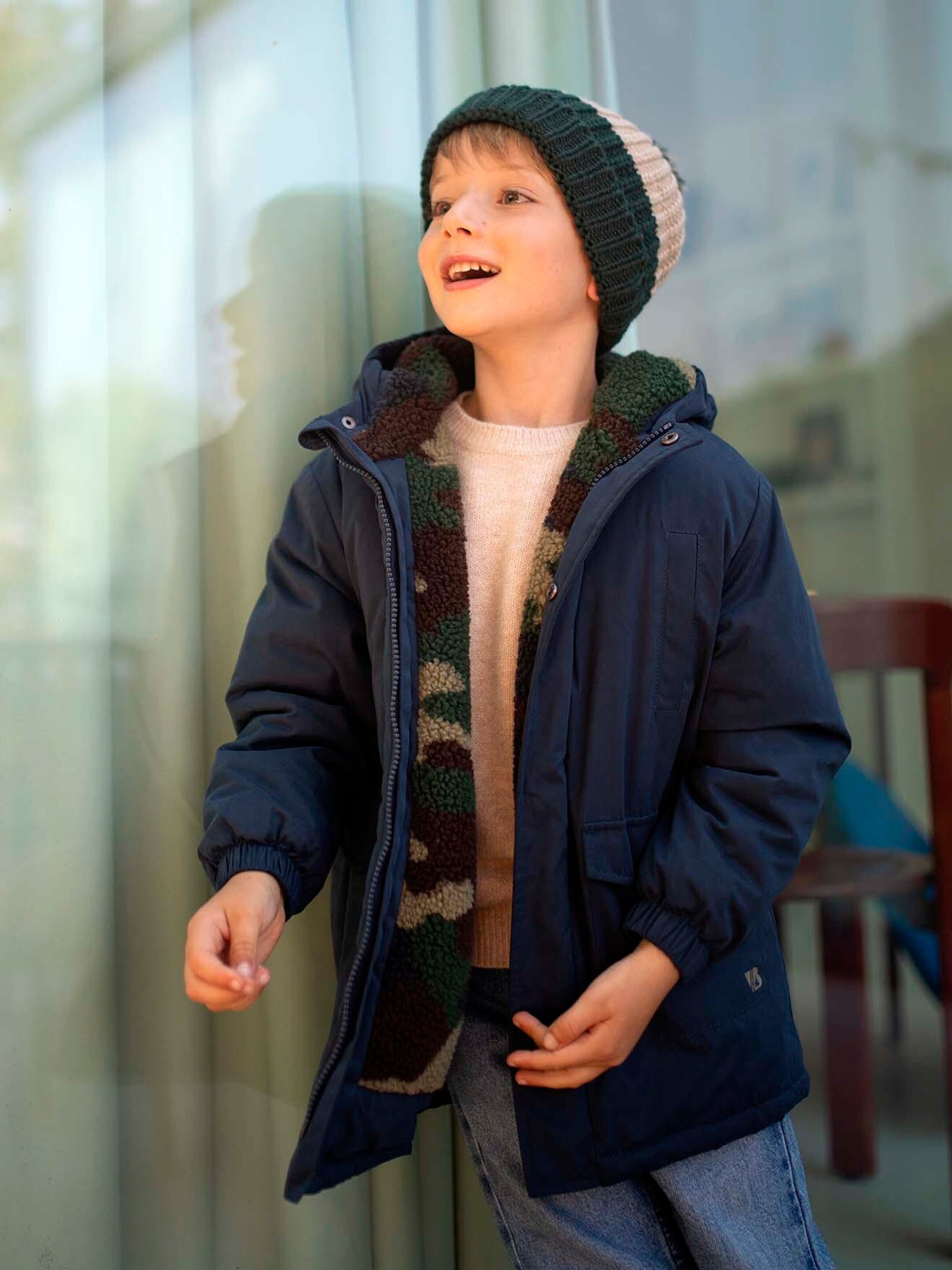 Vertbaudet Jungen Winterjacke mit Teddyfleece-Futter & Recycling-Polyester nachtblau