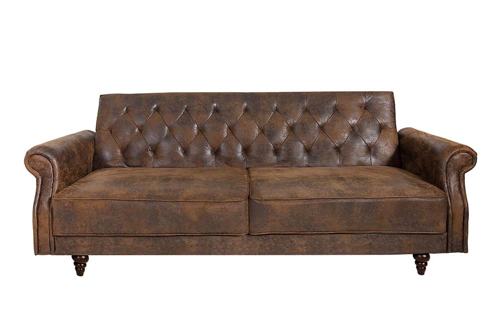 Chesterfield 3-Sitzer Sofa MAISON BELLE AFFAIRE 220cm antik braun Microfaser mit Schlaffunktion