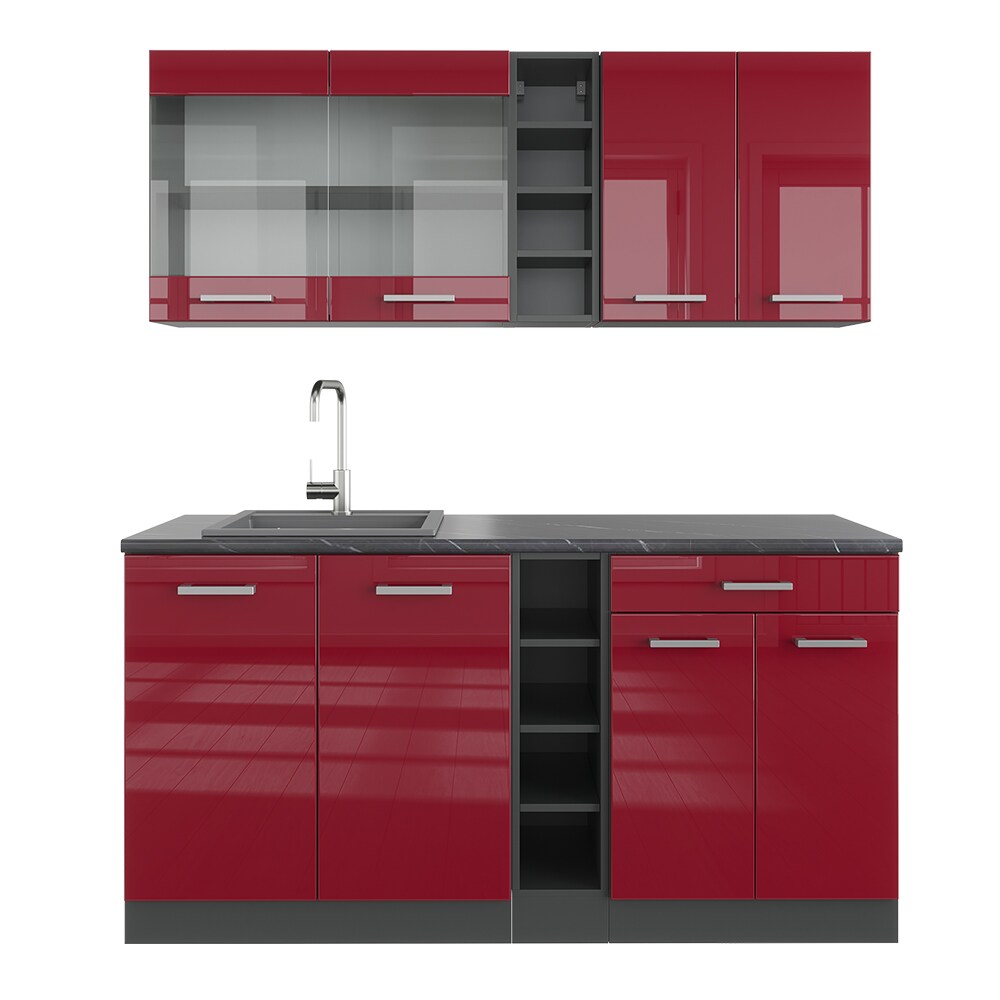 Vicco Küchenzeile Küchenblock Einbauküche R-Line Single Anthrazit Bordeaux Hochglanz 160 cm