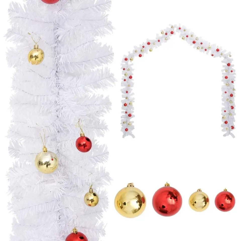 vidaXL - Kerstdecoratie kerstslinger met kerstballen 10 m - Wit - PVC
