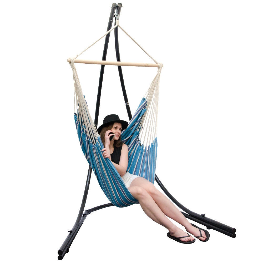 XXL Hangstoel Relaxstoel 185x130cm tot 150kg met blauwe strepen
