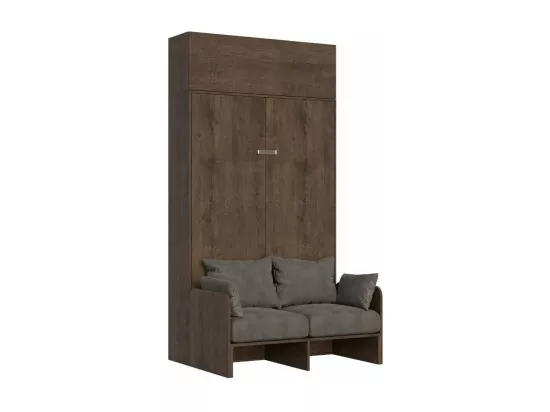 Armoire lit 120x190 avec canapé et meuble haut bois noyer Kanto-Couleur Microfibre 07