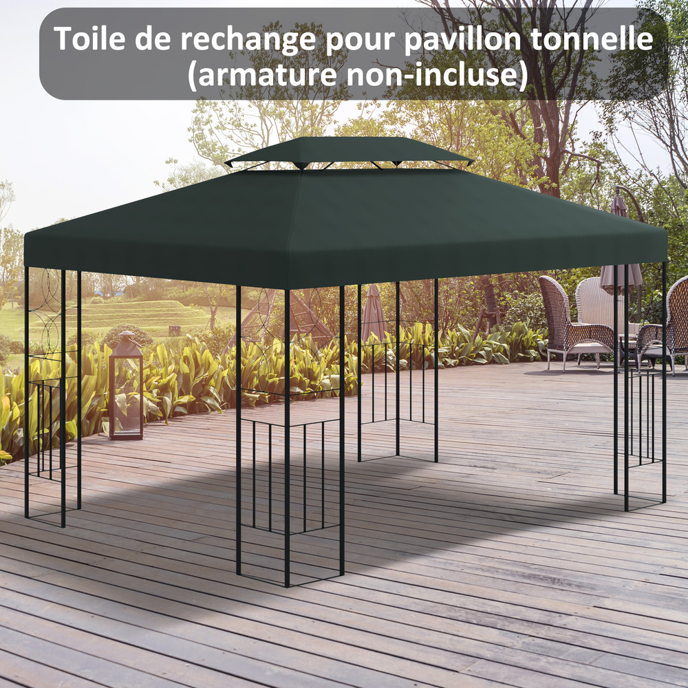 Toile de rechange pour pavillon tonnelle tente 3 x 4 m polyester haute densité 180 g/m² gris foncé