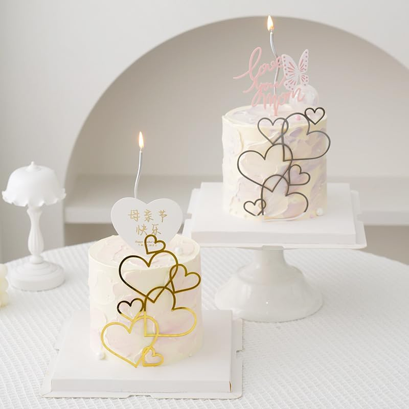 Acryl Kuchenstecker Herz Tortenstecker Topper Dekoration für Torten / Kuchen - Silber