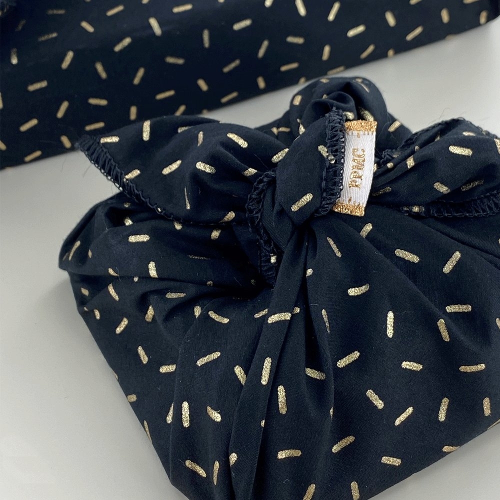 Furoshiki Petit 35 X 35 Cm Paille Dorée Noir