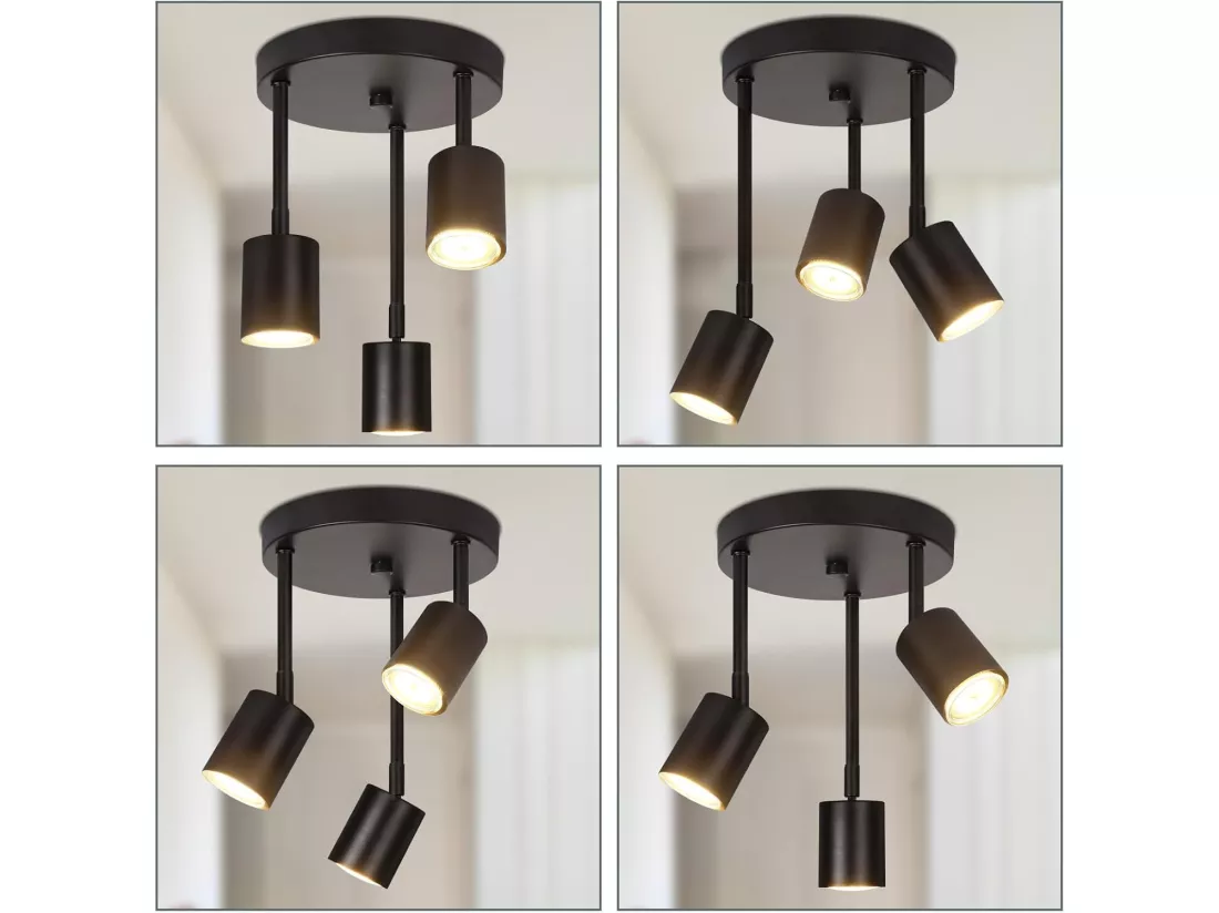 NETTLIFE Spot de plafond plafonnier noir 3 ampoules orientable LED GU10 350°