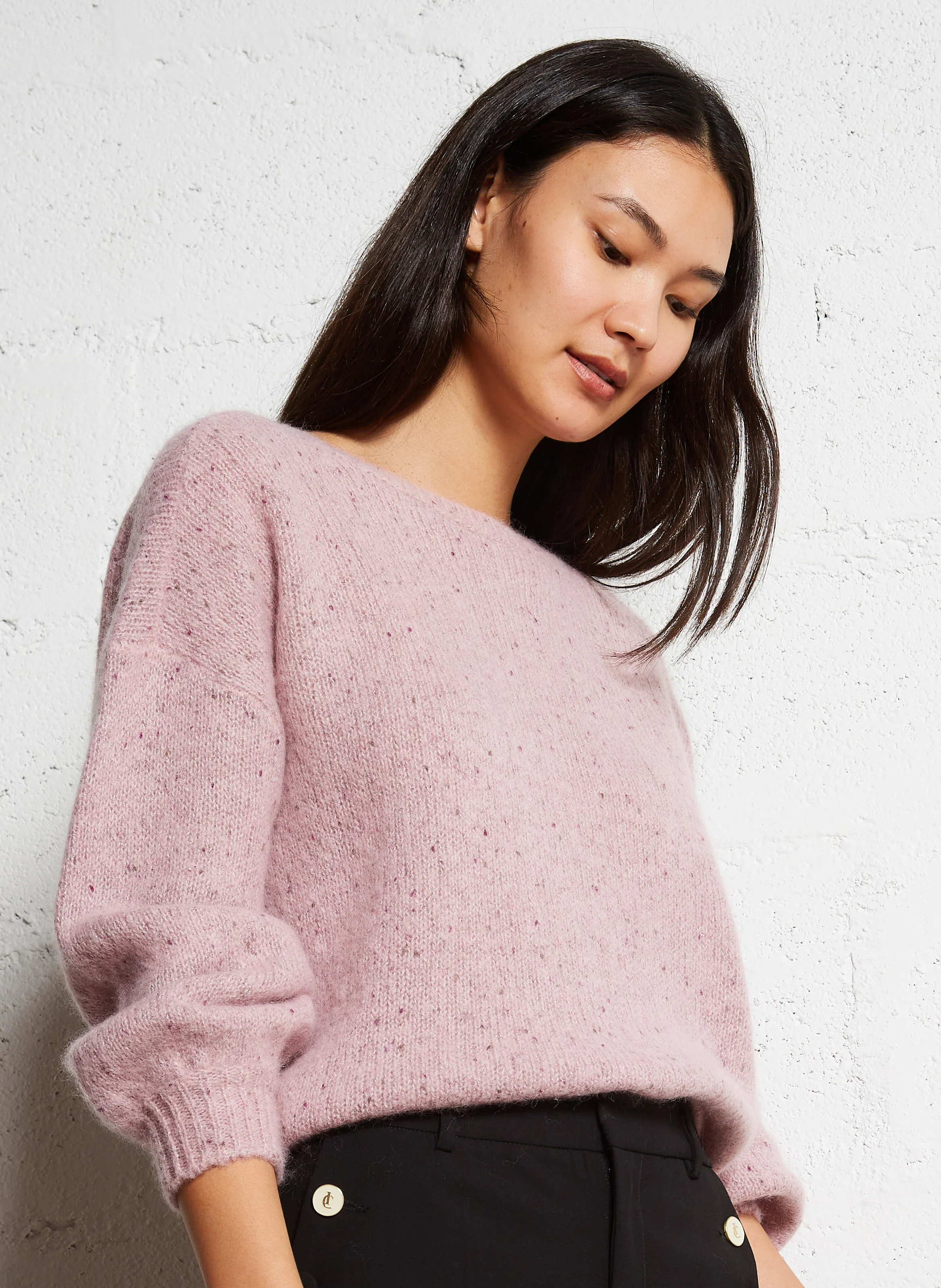 CESAR - Pull col rond en laine mélangée | Rose