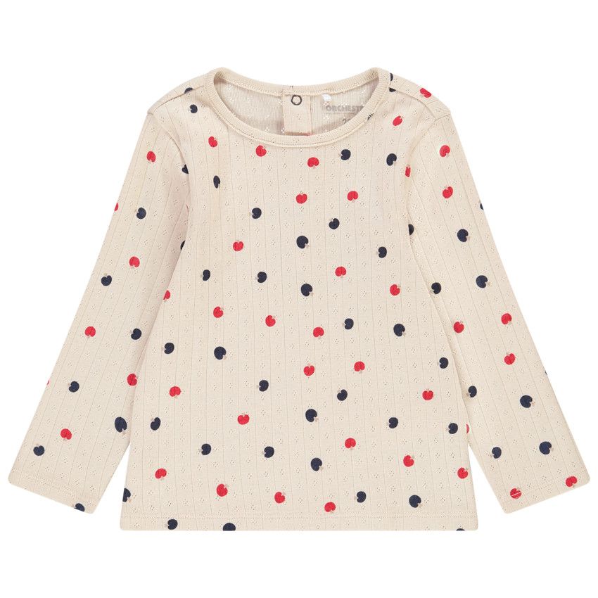T-shirt manches longues en maille pointelle coton pour bébé fille - Ecru