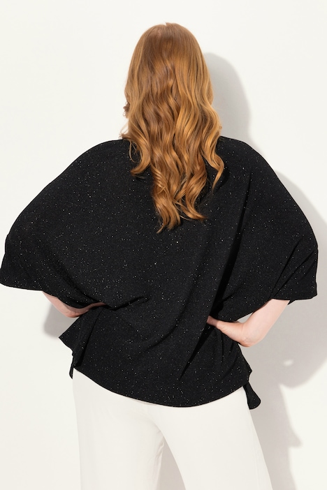 Shirt, oversized, Glitzer-Effekt, Rollkragen, Halbarm
