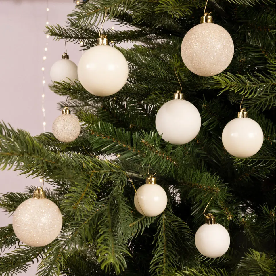 Decoris kerstballen - 30x -wol wit 4, 5 en 6 cm -kunststof