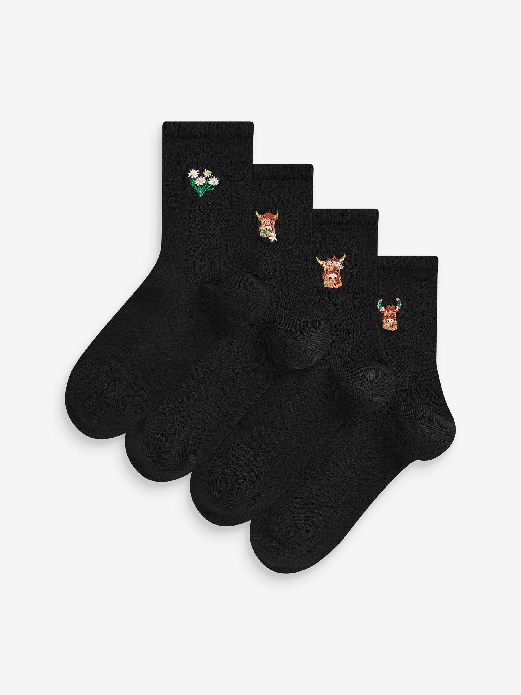 Hamish The Highland Cow - Set van 4 paar enkelsokken met geborduurd motief