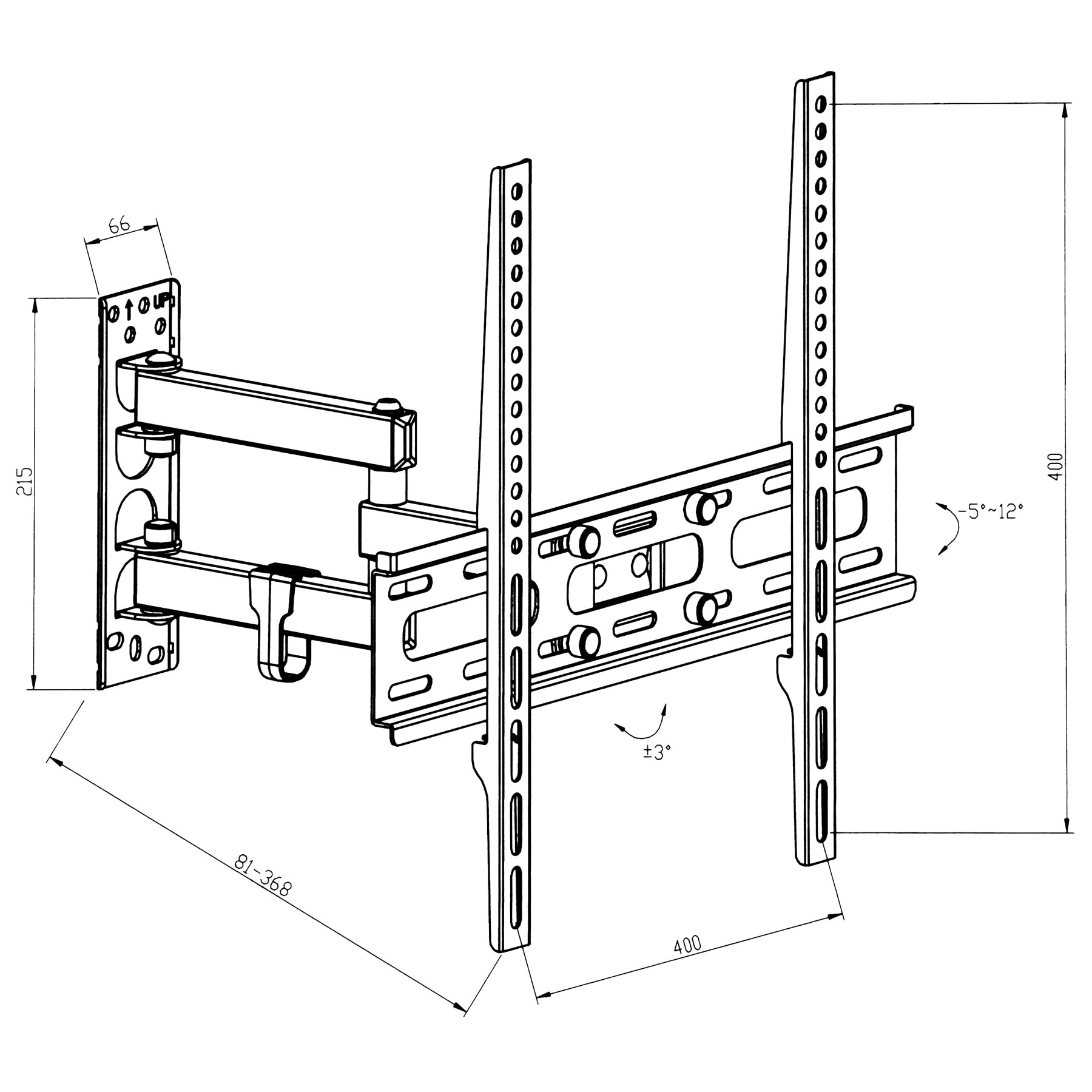 tectake® TV Wandhalterung, für 26 - 75 Zoll (66 - 191 cm), ausziehbar, bis 50 kg