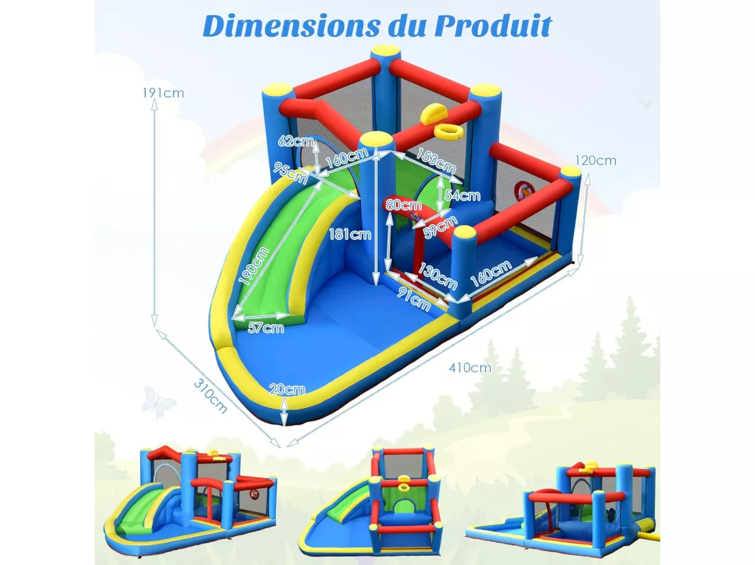 Toboggan Aquatique Gonflable pour Enfants avec Toboggan Balles Cibles, Ballon de Basket Sac de Transport sans Gonfleur