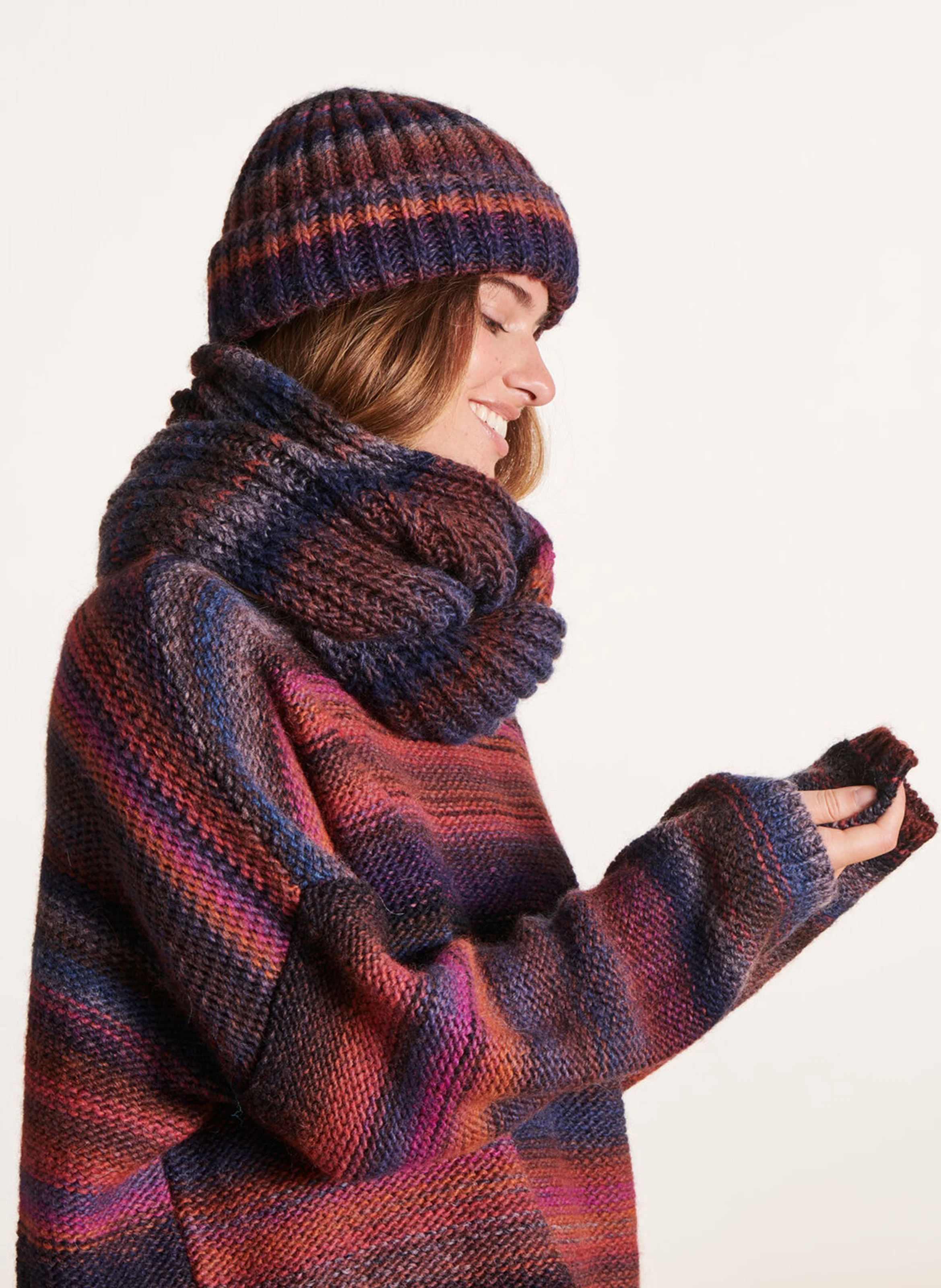 Bonnet tricoté en laine mélangé | Violet