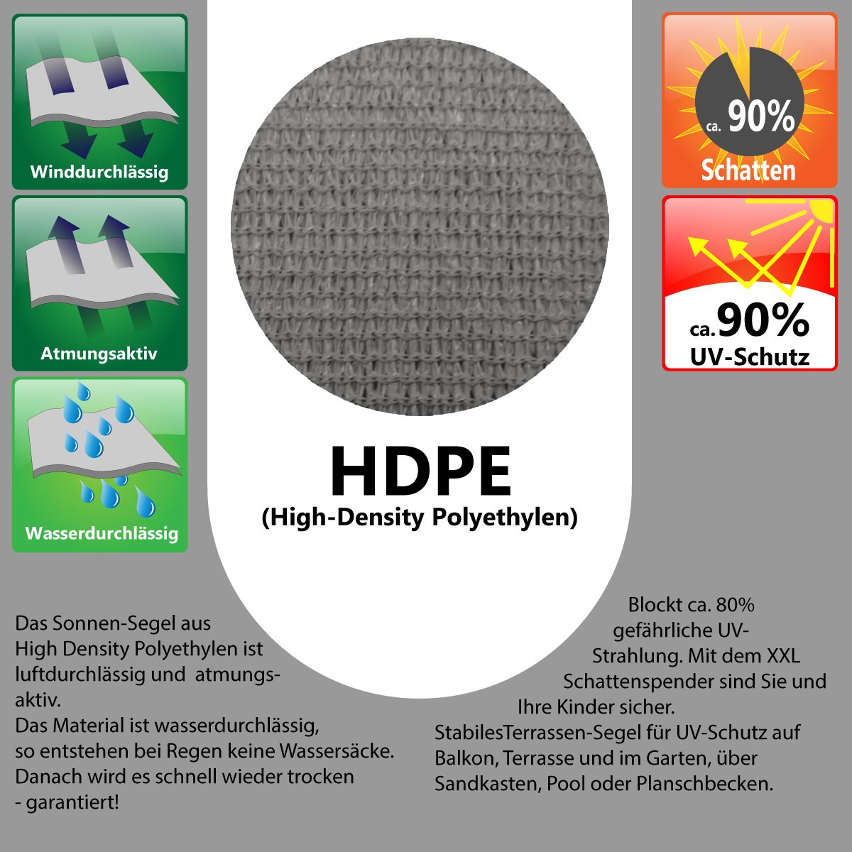 AMANKA 2 x 2 HDPE schaduwdoek - Grey