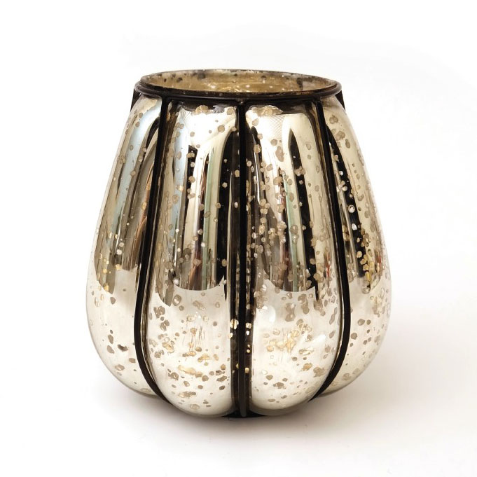 Windlicht 'Citrouille' mit Metallrahmen S, silber, Ø 14 cm, H 17 cm von fischer's lagerhaus