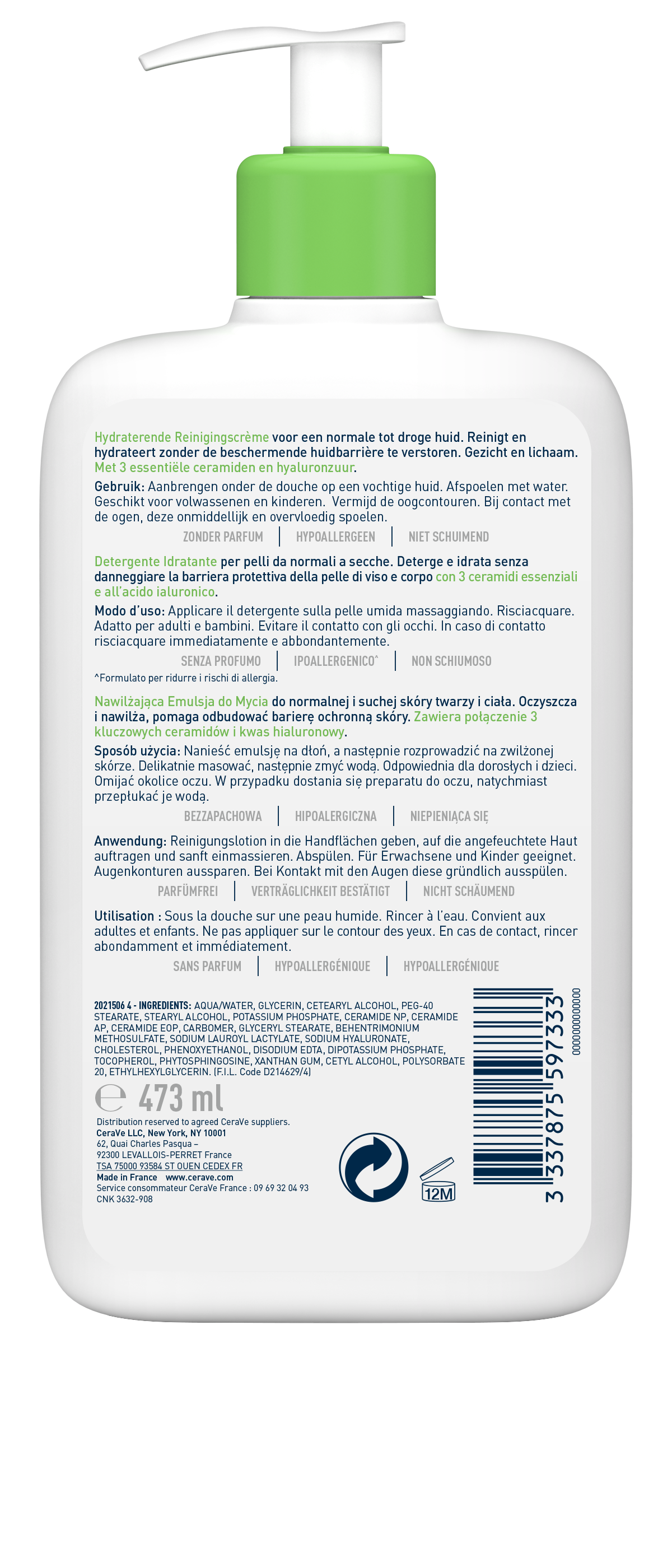 CERAVE Feuchtigkeitsspendende Reinigungslotion Lot Reinigungslot Disp 473 ml