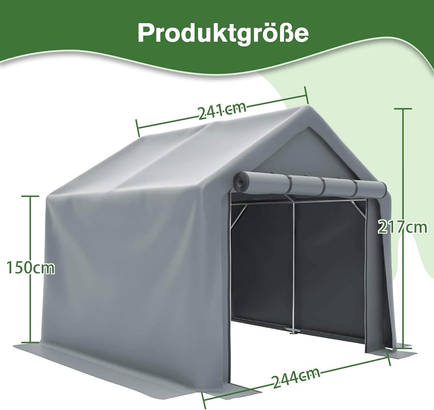 Garagenzelt Winterfest Groß 244x241x217 cm – Robuster, Wasserdichter Fahrradschuppen & Gerätehaus mit Rolltür, Lagerzelt für Auto, Motorrad & Garten