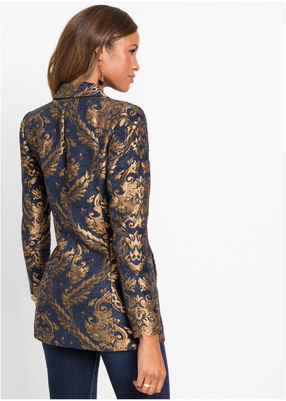 Manteau court en jacquard doré, taille courte