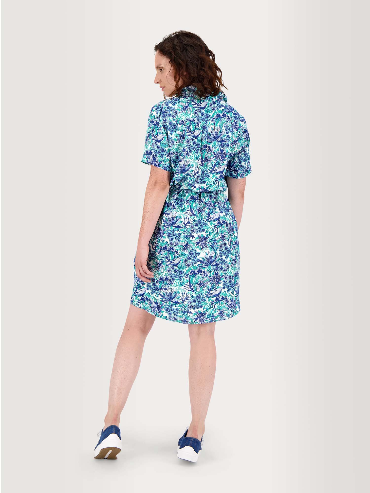Robe Chemise Femme Motif Floral Bleu & Vert